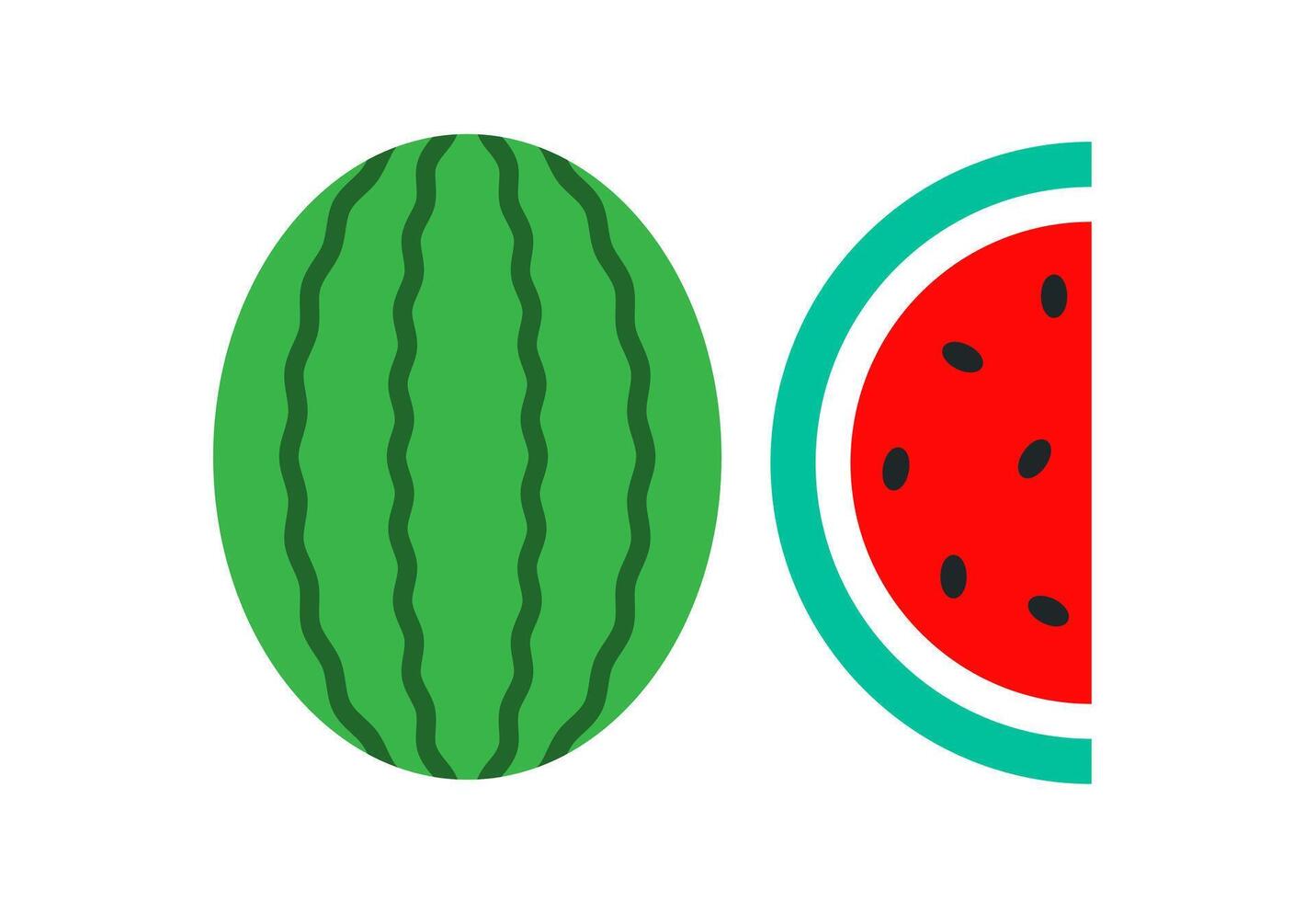 Watermelon fruit collection icon A green and red graphic showing whole and sliced watermelon, symbolizing refreshing summer fruit. vector