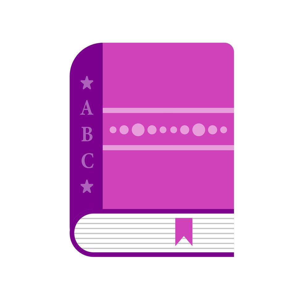 Purple Notebook Icon Vibrant Flat Design Illustration of an Academic Book with ABC, Stars, and Bookmark for Education, Learning, Study, and School Resources. vector