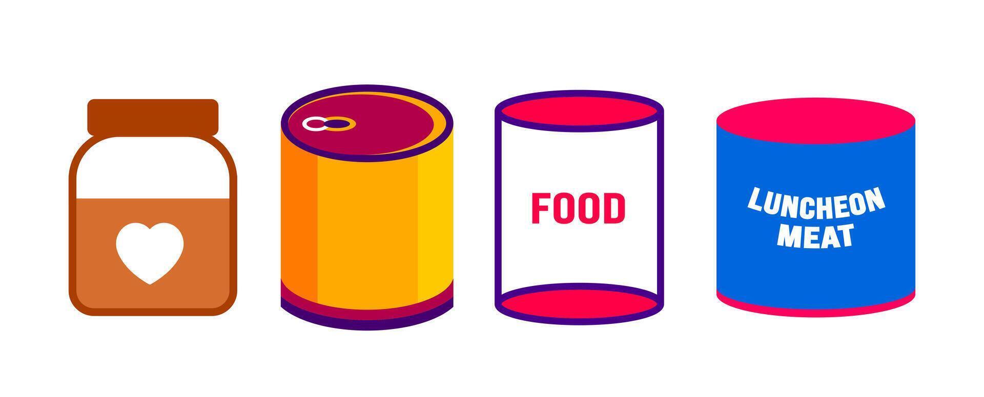 Canned food pantry items icon. A brown, red, and blue graphic symbolizing groceries, preserved food, and emergency supplies. vector