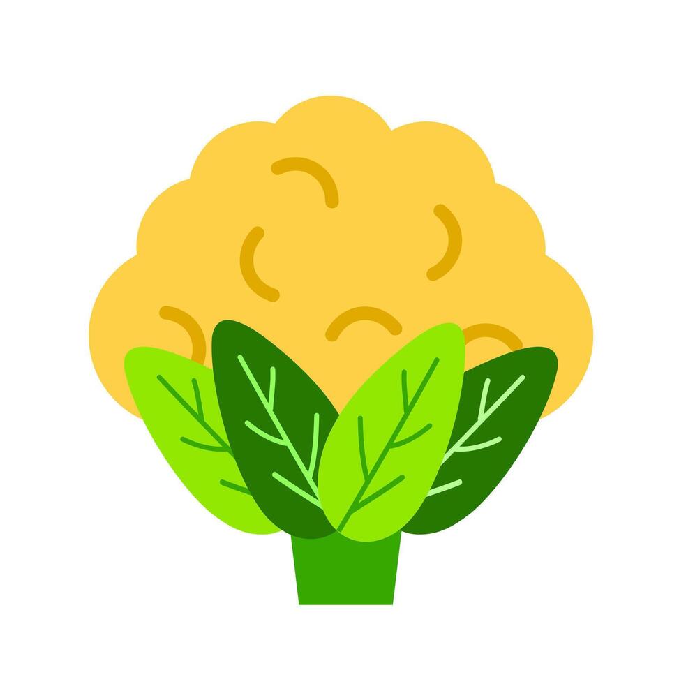 Fresh cauliflower vegetable icon. A beige graphic with green leaves, symbolizing healthy food and organic produce. vector