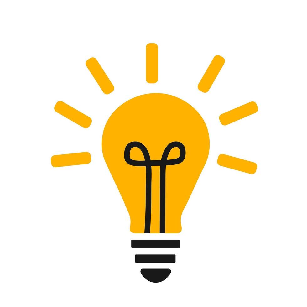 Lightbulb idea icon. A vibrant yellow graphic with rays, symbolizing innovation, creativity, solutions, and bright new concepts. vector