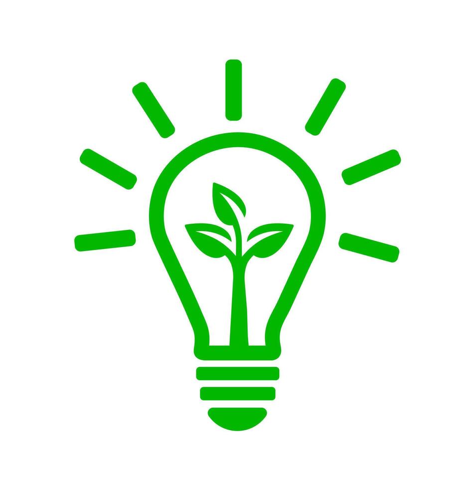 Green energy idea icon. A green graphic of a light bulb with leaves, symbolizing innovation and sustainable solutions. vector