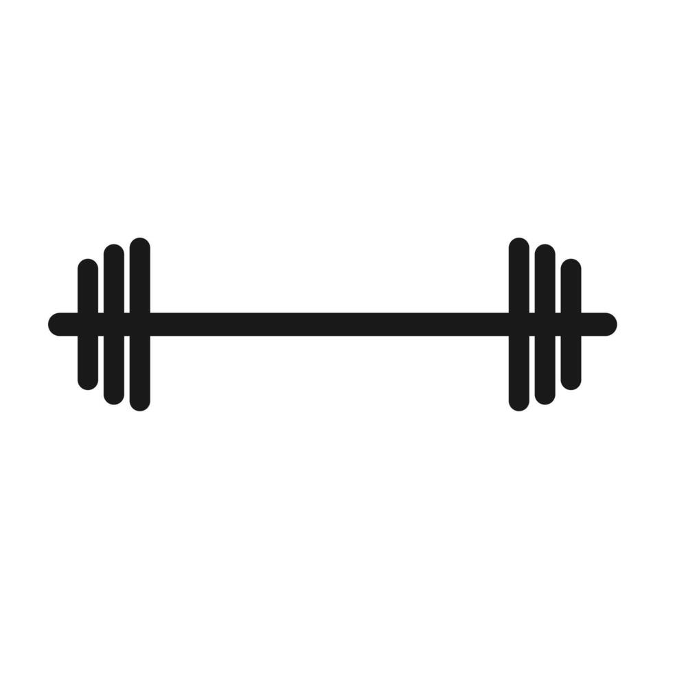 Barbell icon. A solid black graphic symbolizing weightlifting, strength training, gym workouts, and muscle building exercises. vector
