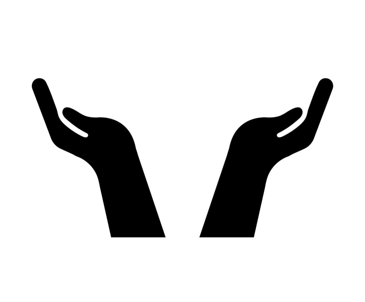 Cupped hands design. A solid black graphic with simple, ergonomic forms, symbolizing care, protection, and offering in a minimalist style. vector