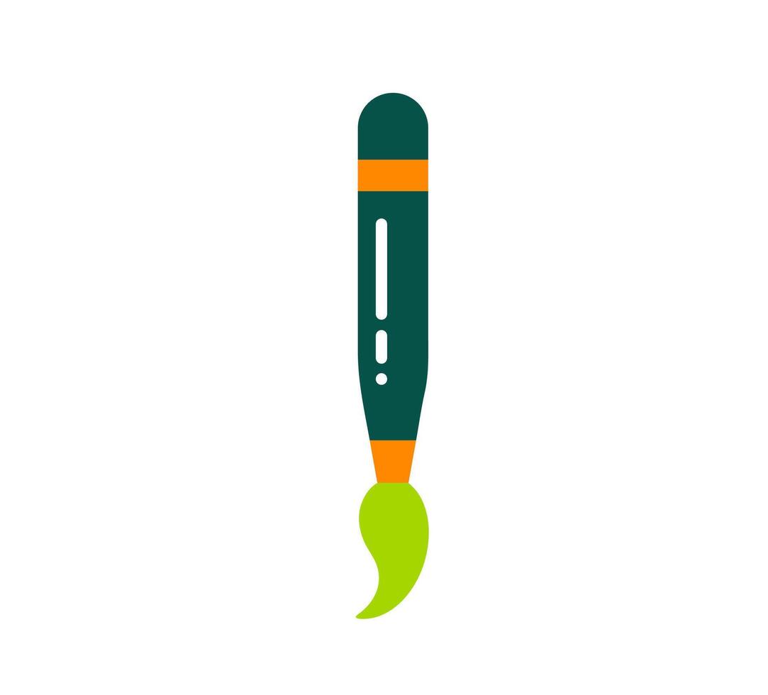 Minimalist green and orange paintbrush. A stylized graphic of a paintbrush with a green handle and orange bristles, symbolizing art, creativity, or painting. vector