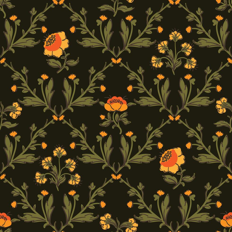 Coquette trellis floral seamless pattern, azulejo background for fabric, wallpaper wrapping, clothes vector
