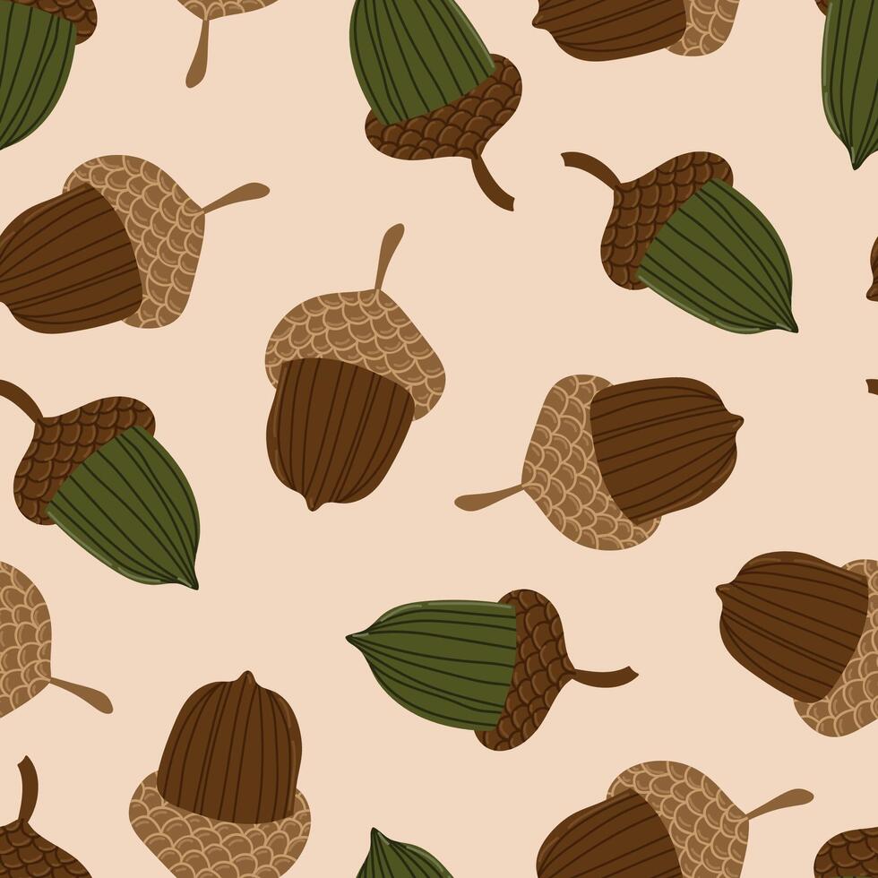 acorns colorful autumn seamless pattern. Forest fall botanical texture for textile, wrapping, print vector