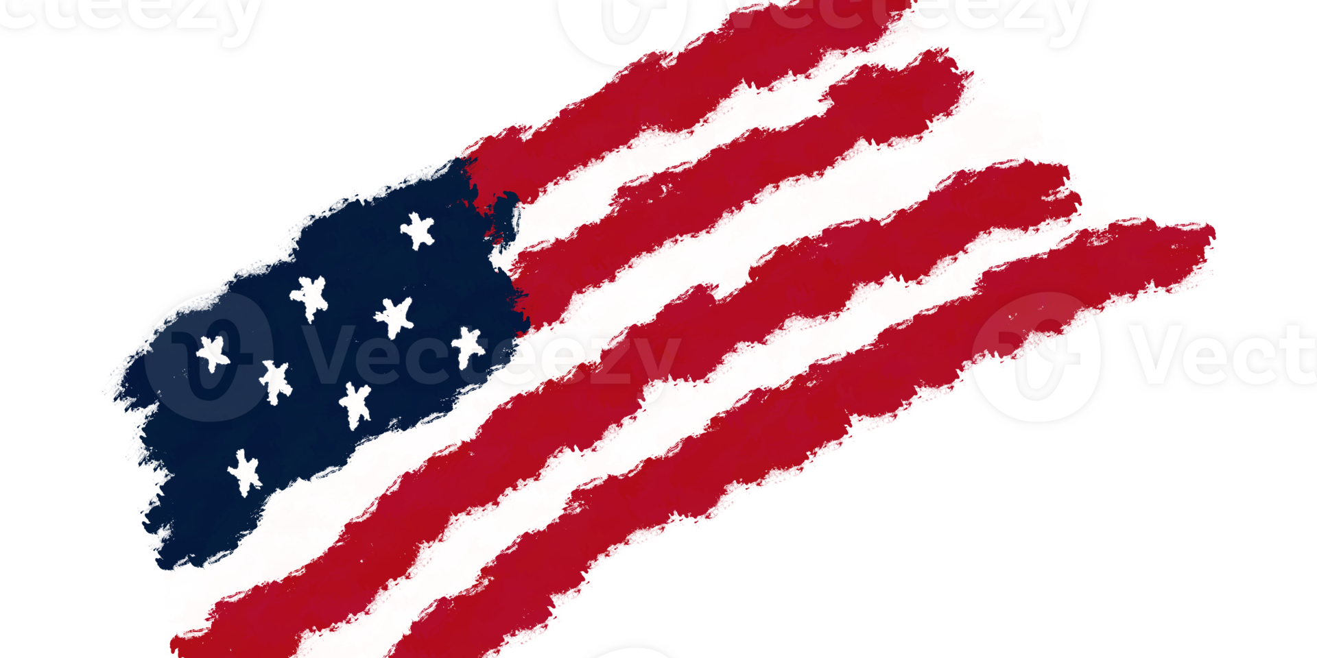 Hand Drawn American Flag with Grunge Brush, USA Patriotic Illustration on Transparent Background png