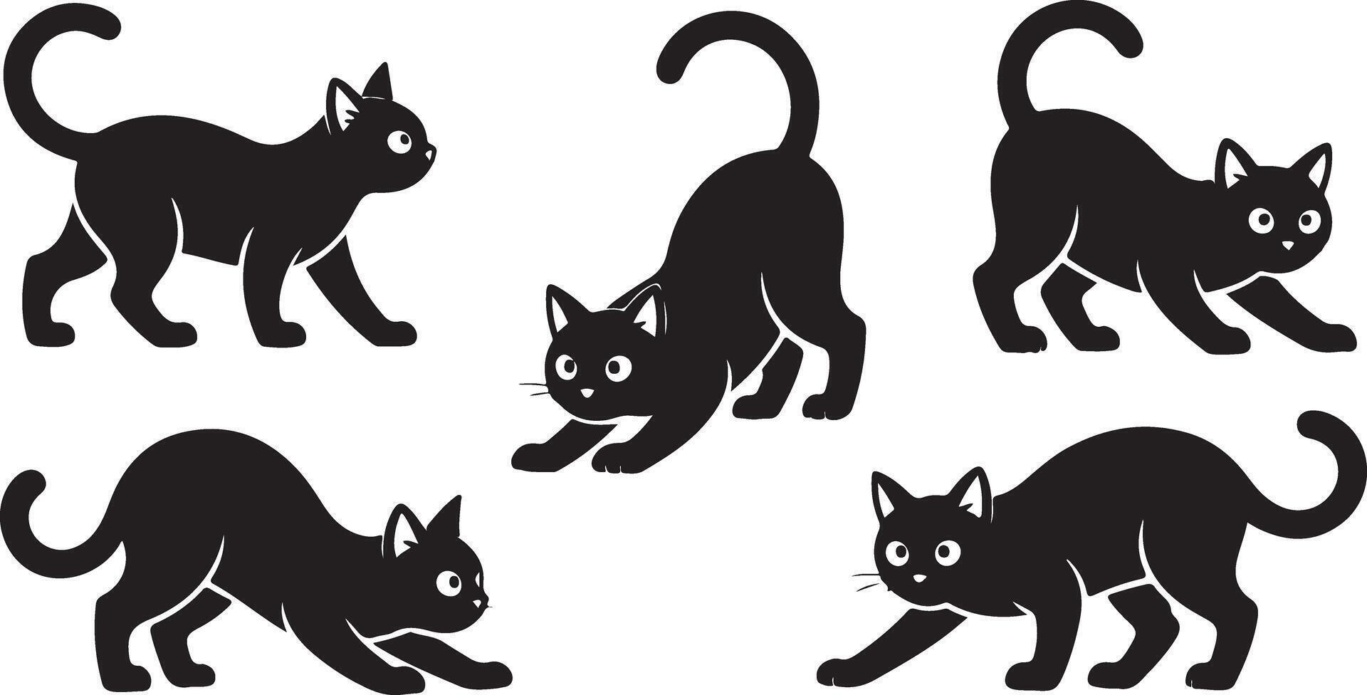 Cat Silhouette Collection in Various Poses for Animal Design, vector
