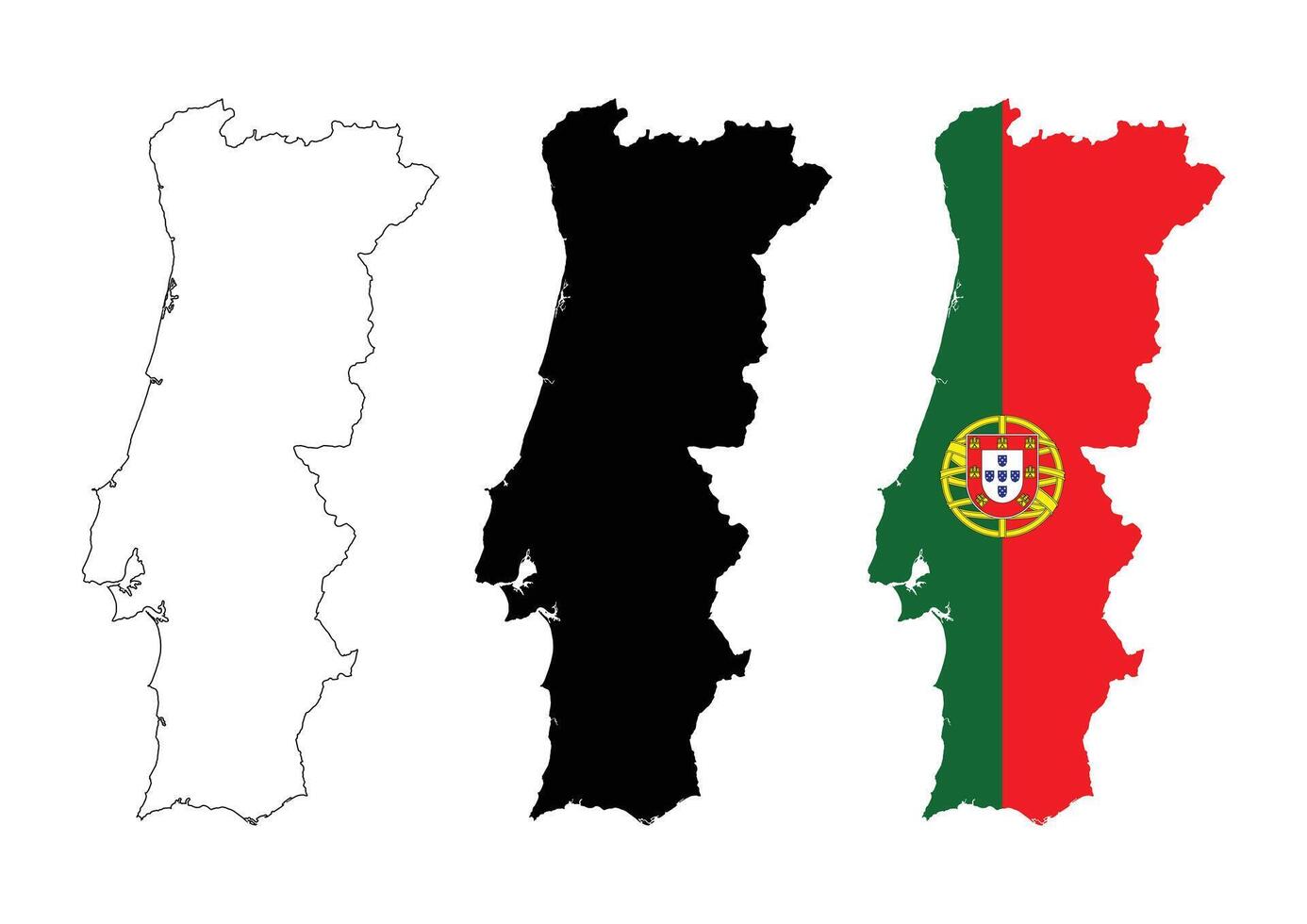 Portugal Map Various Outline Styles vector