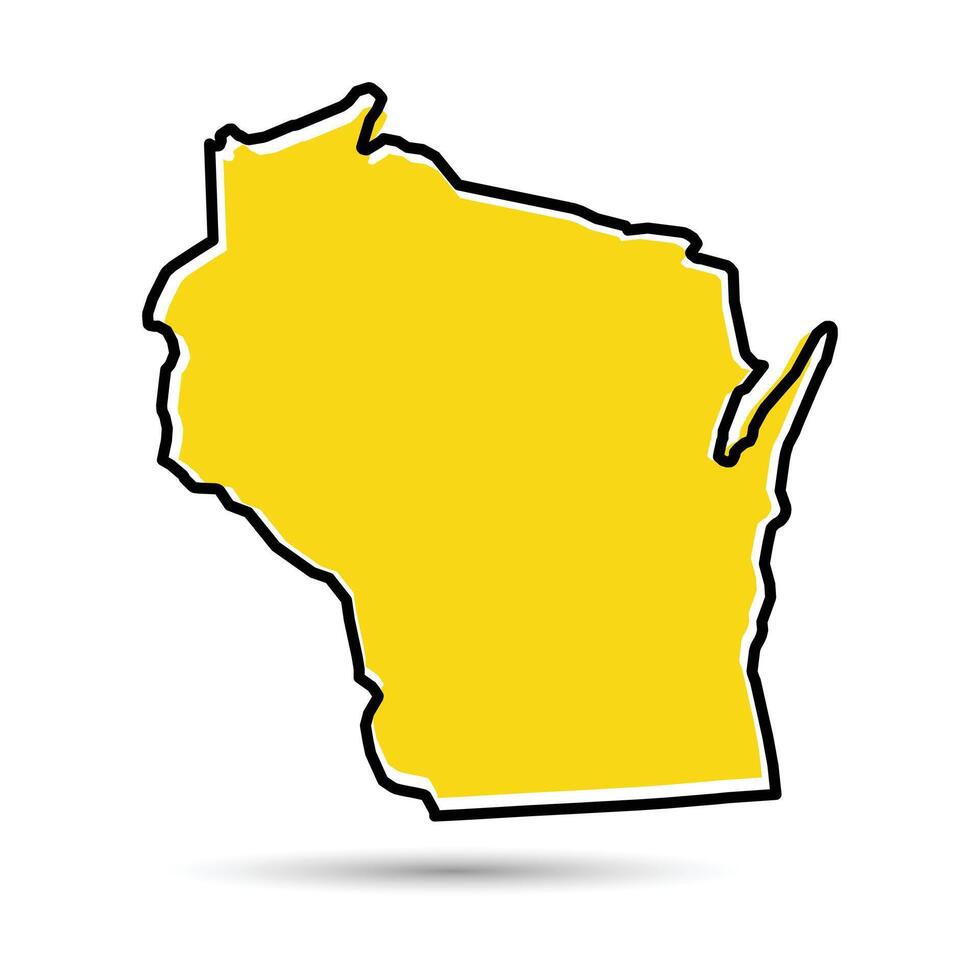 yellow outline map of Wisconsin vector