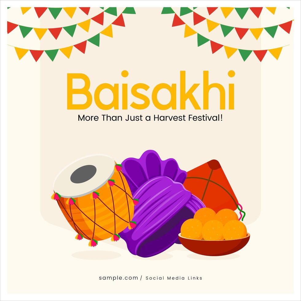 Happy Baisakhi Colorful Social Media Template vector