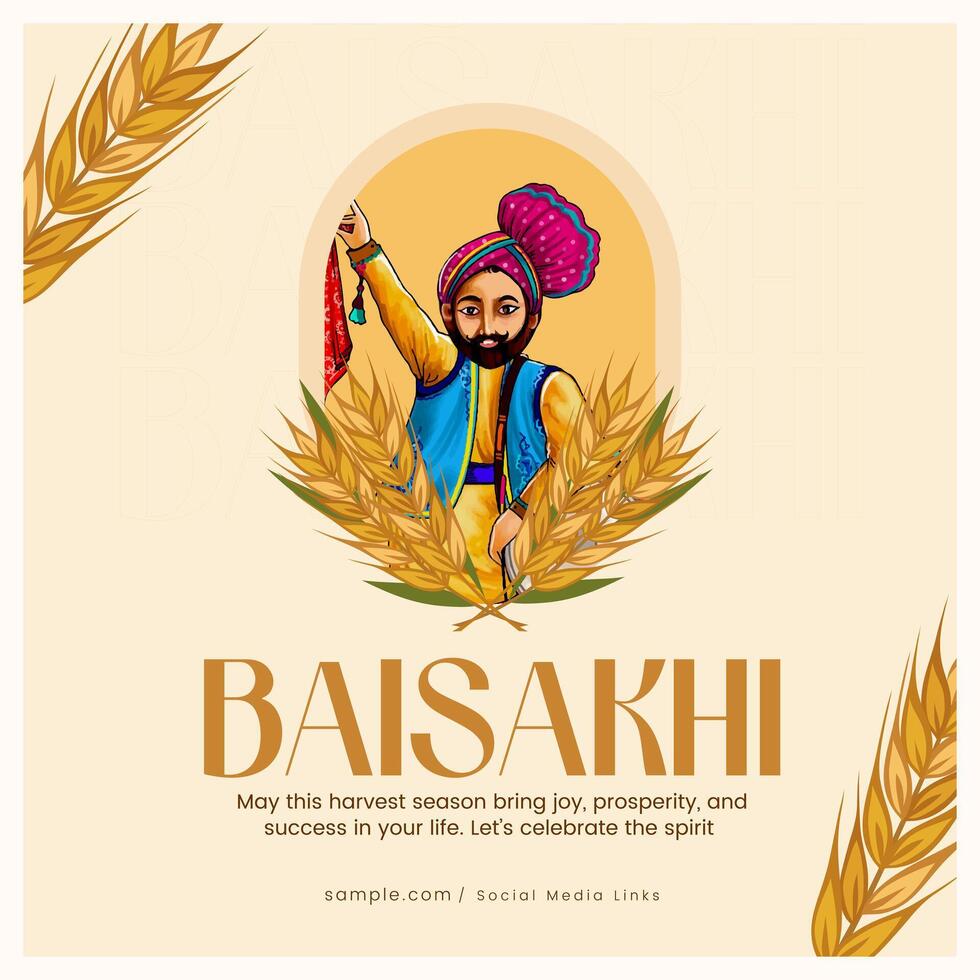 Indian Event Baisakhi Social Media Template with flat Background vector