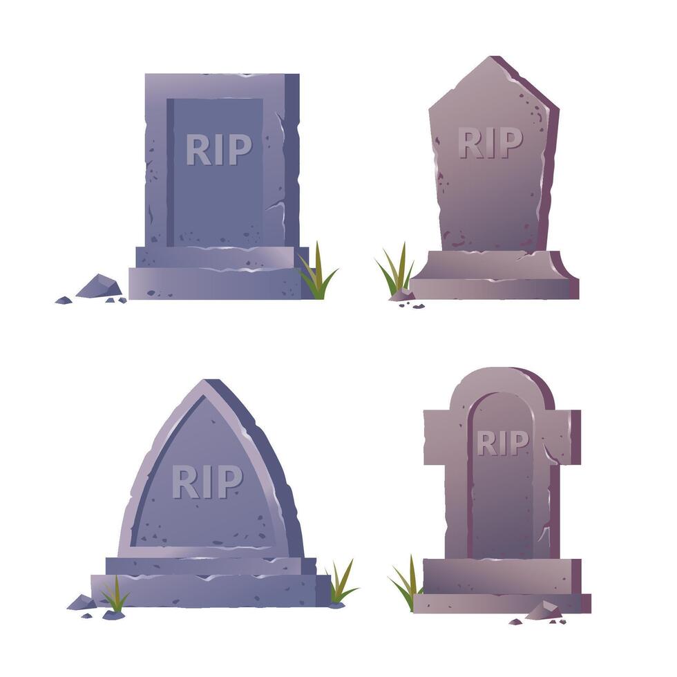 collection of Old stone tombstone with title RIP illustration, vector