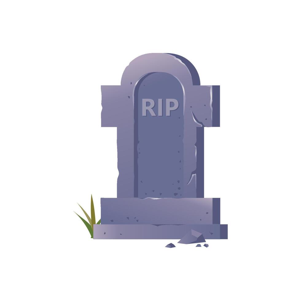 Grave. Old gravestone with cracks. Tomb on white background. vector