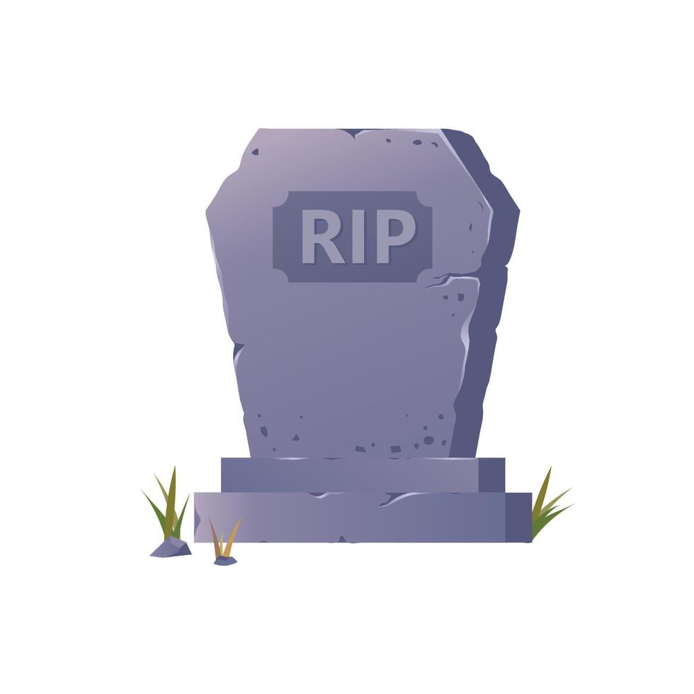 Grave with a tombstone, colorful scary Halloween illustration. vector