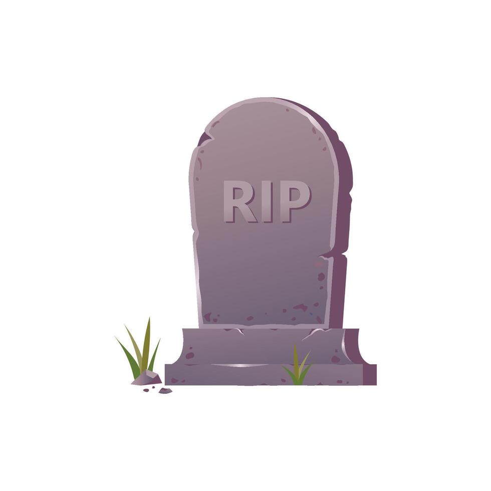 Grave. Old gravestone with cracks. Tomb on white background. ancient RIP. Granite plate with cracks vector