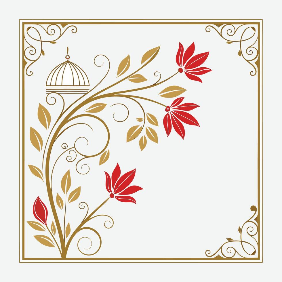 Decorative Border Design with Gold Trim and Red Flowers vector