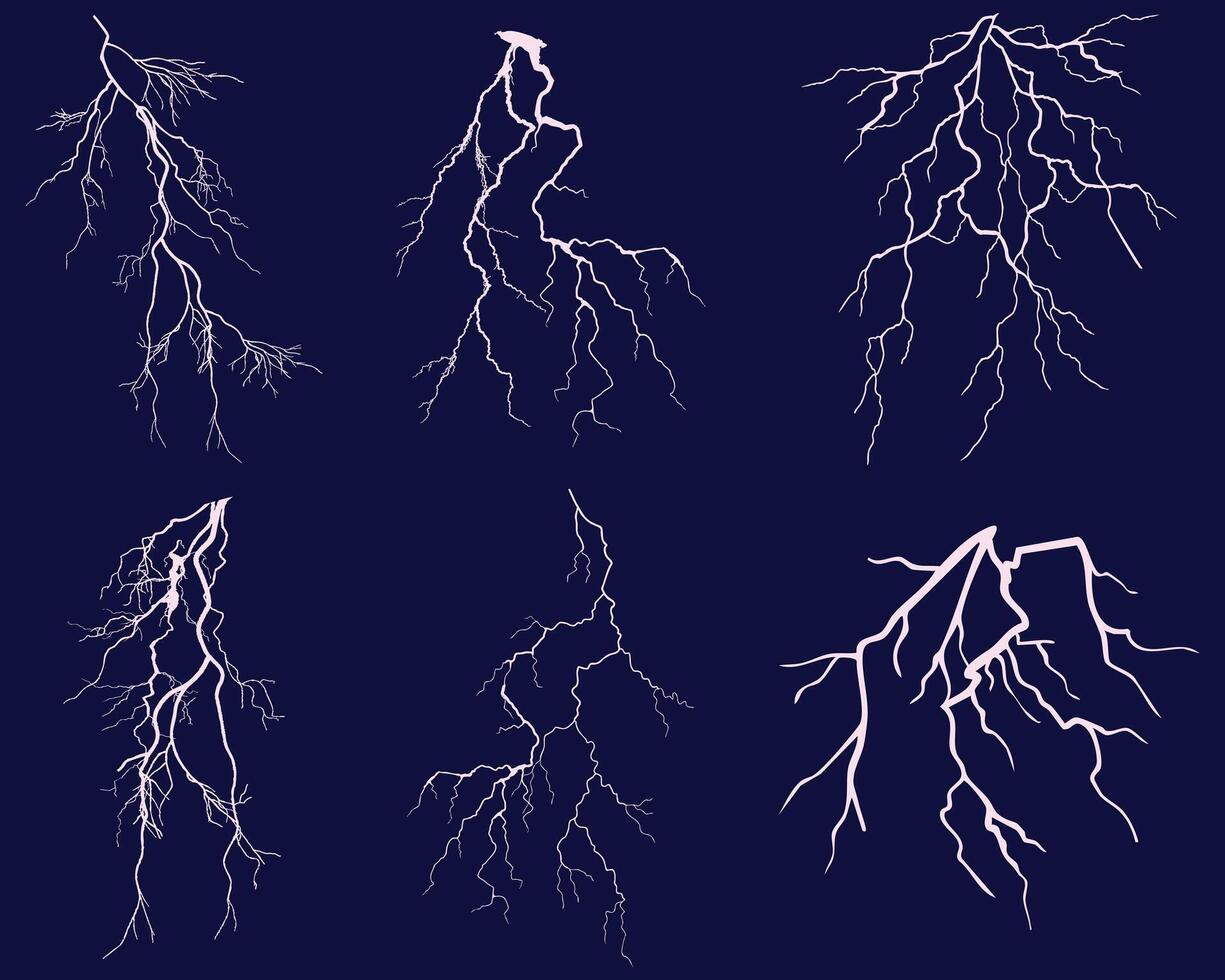 Collection of different lightning illustrations vector