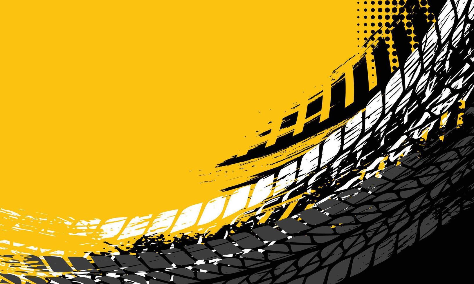 Yellow and black background of tire tracks with abstract grunge brush strokes vector
