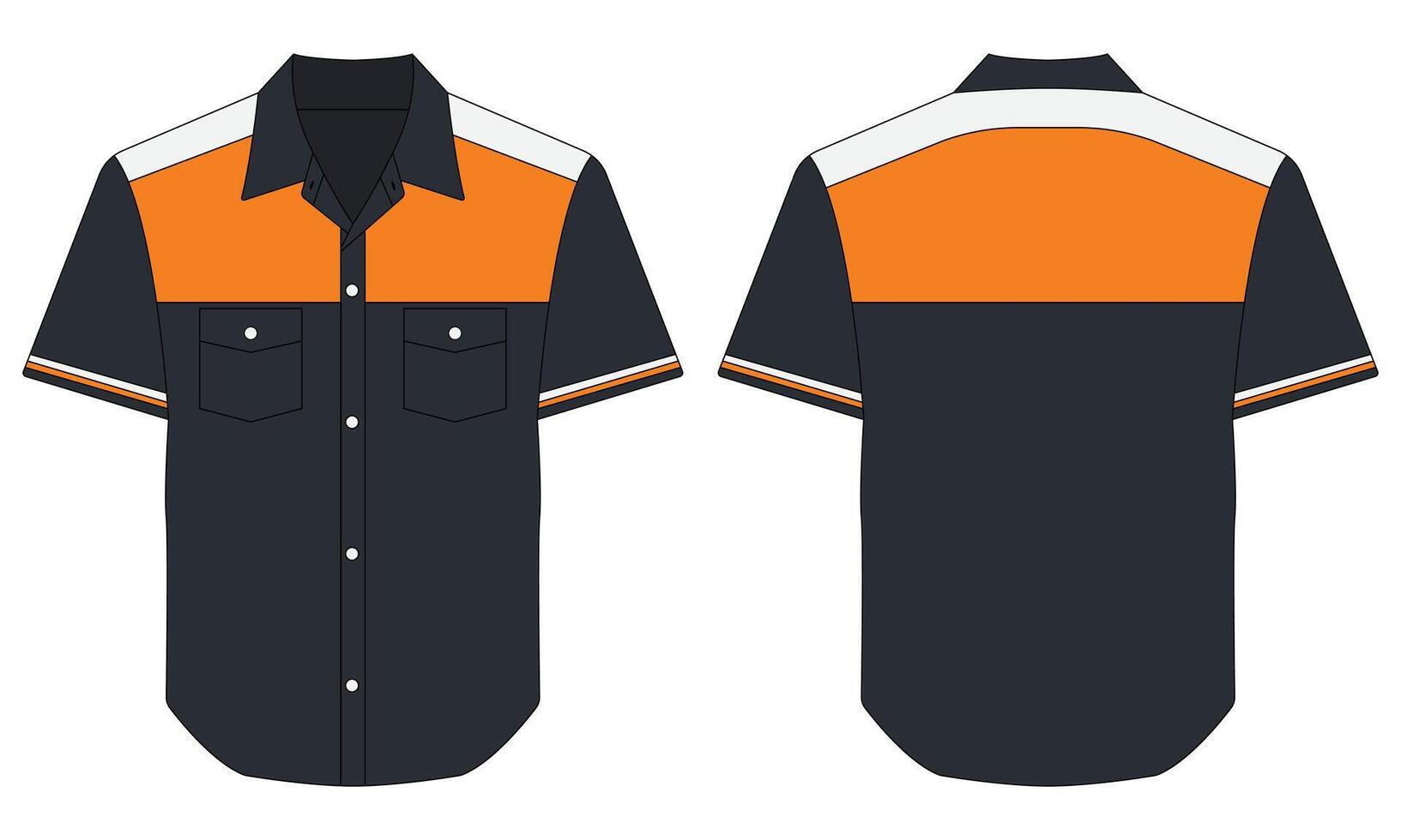 Short sleeve button down shirt work uniform template front and back view vector