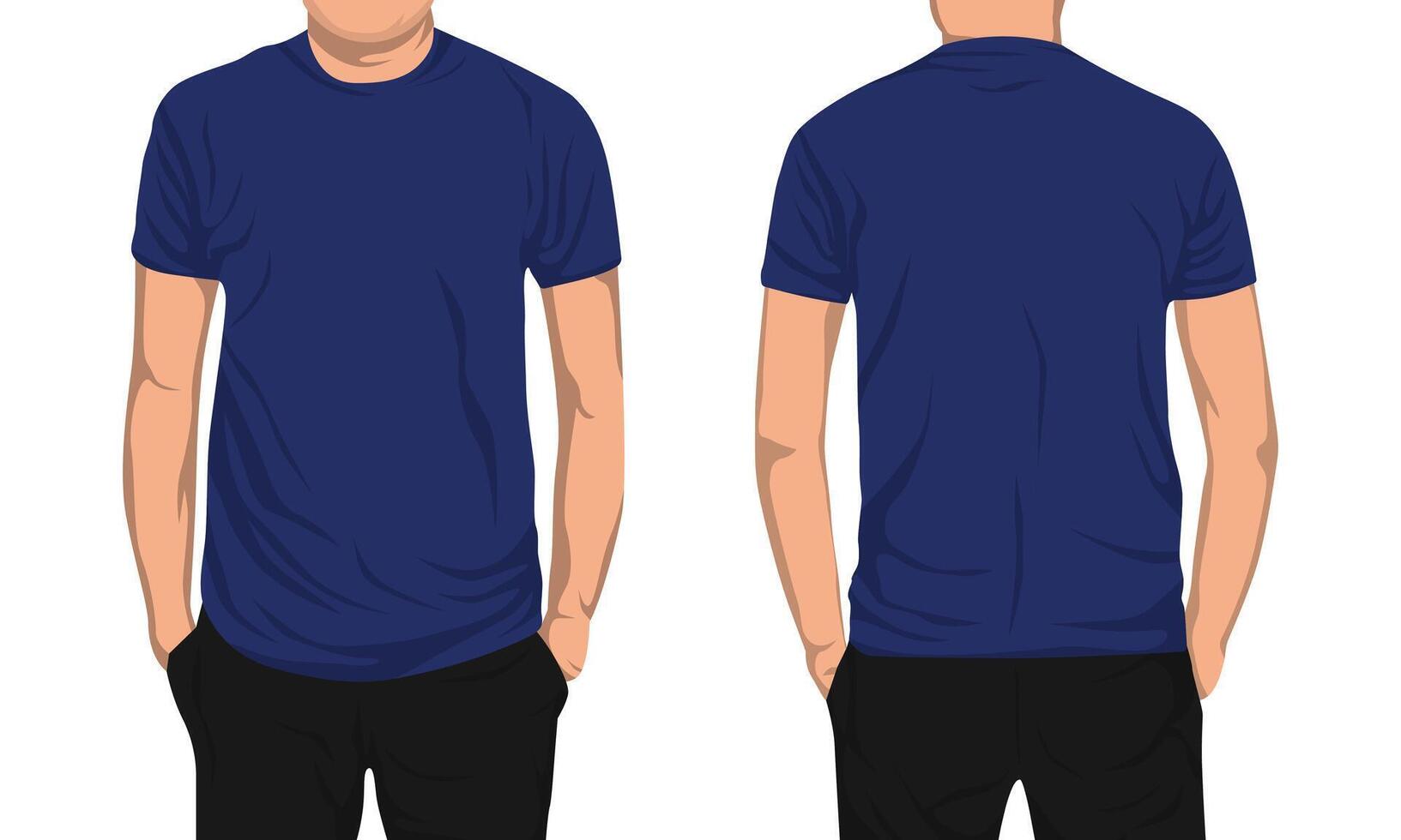 Mockup of plain navy blue t-shirt front and back view vector