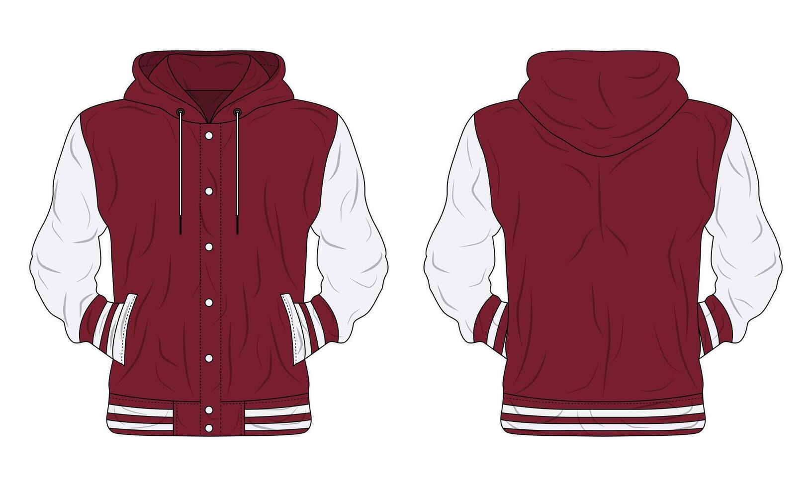 Red and white varsity jacket mockup front and back view vector