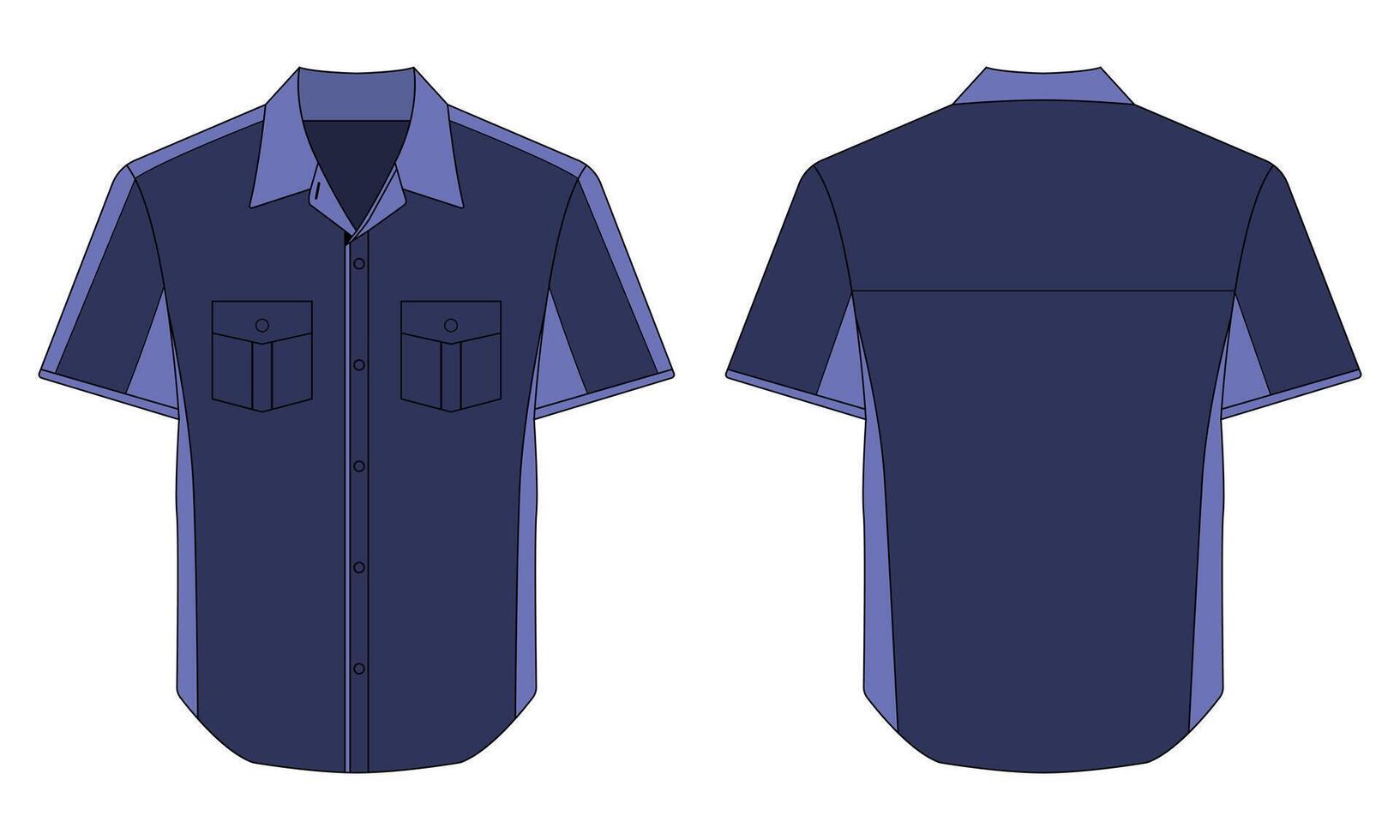 Blue short sleeve work uniform mockup front and back view vector