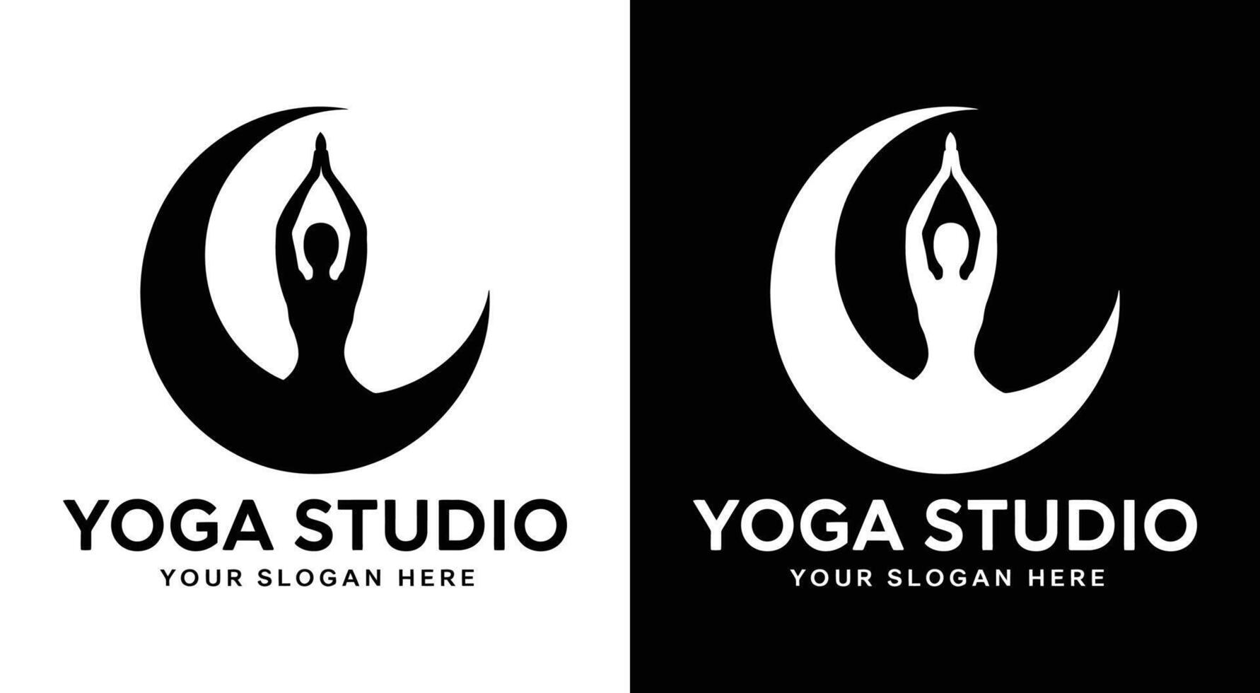 Yoga Studio Logo Bold Black Pose Moon Design for Mind-Body Balance vector