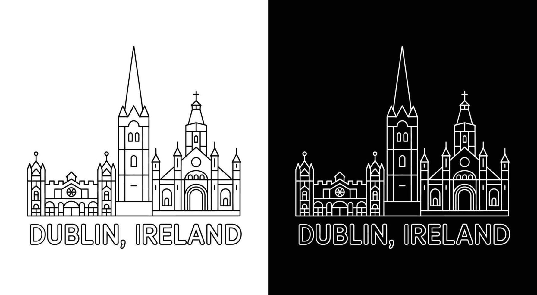 Dublin Skyline Logo Bold Black Spire Castle Christ Church Symbol for Tourism and Irish City Brands vector