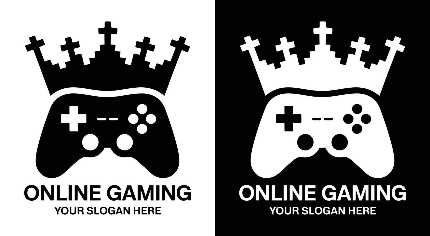 Online Gaming Logo Bold Black Controller Crown Symbol for Esports Teams and Gaming Platforms vector
