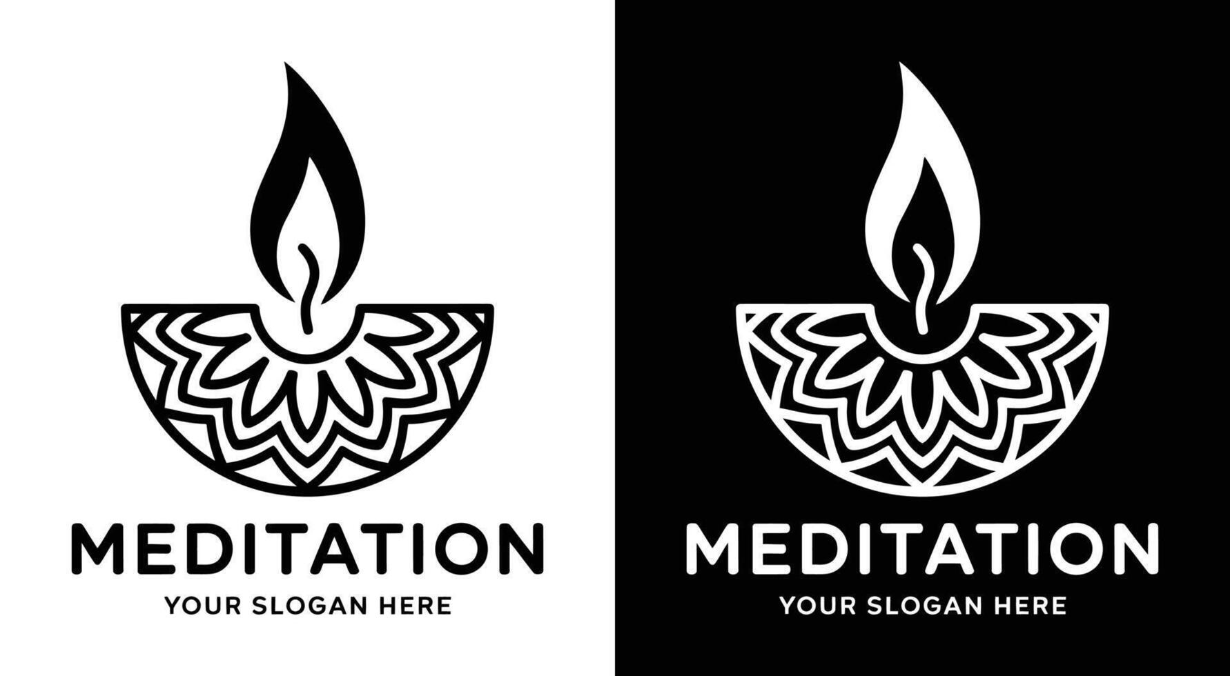 Meditation Center Logo Bold Black Mandala and Flame Design for Mindfulness Practices vector