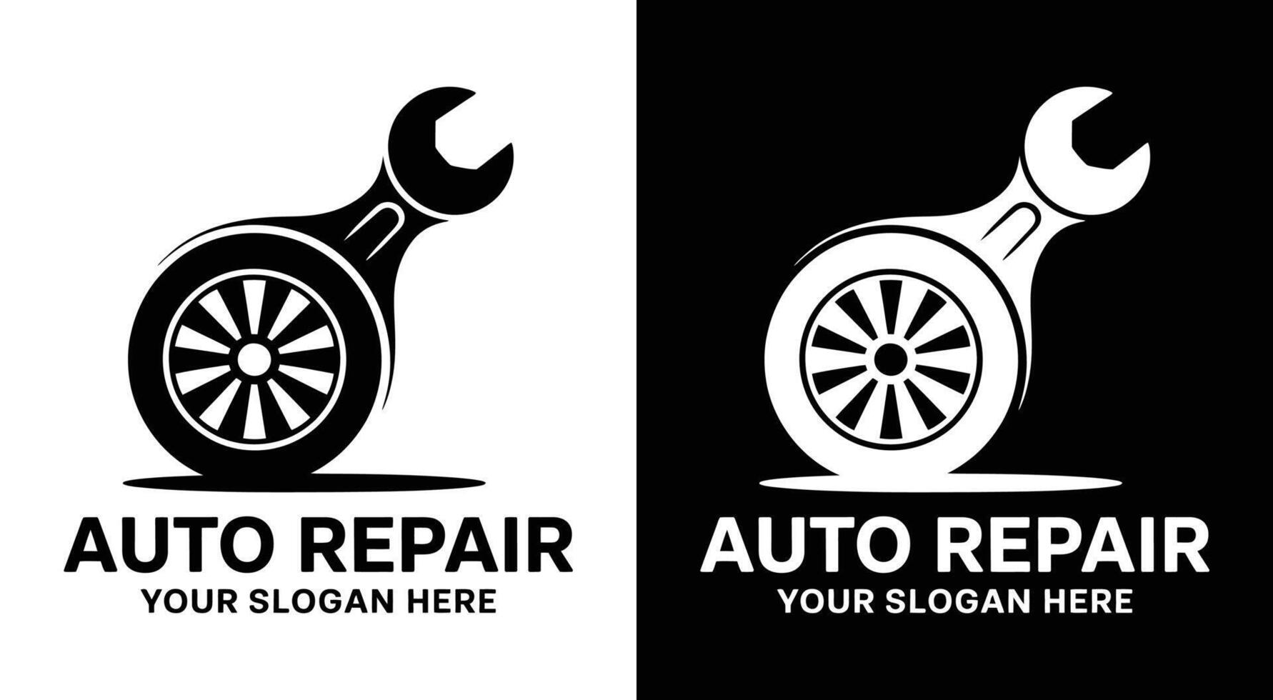 Auto Repair Logo Bold Black Wrench and Wheel Design for Professional Mechanics vector