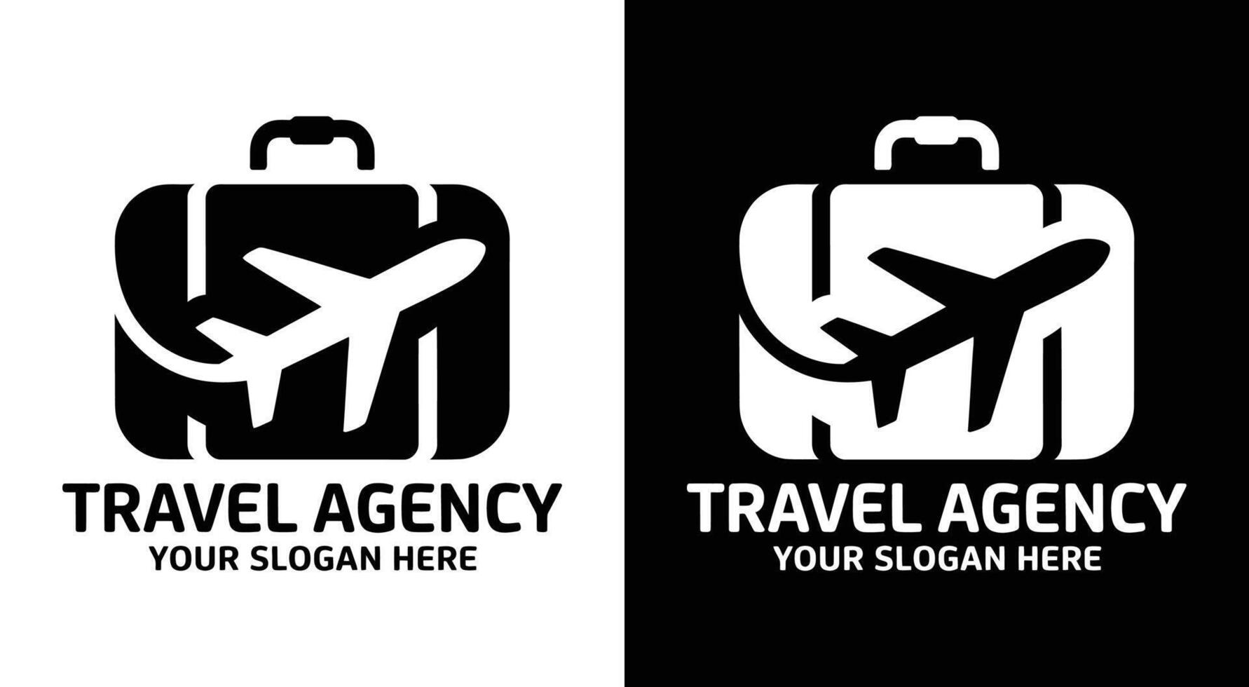 Travel Agency Logo Bold Black Suitcase and Airplane Design for Adventure Seekers vector