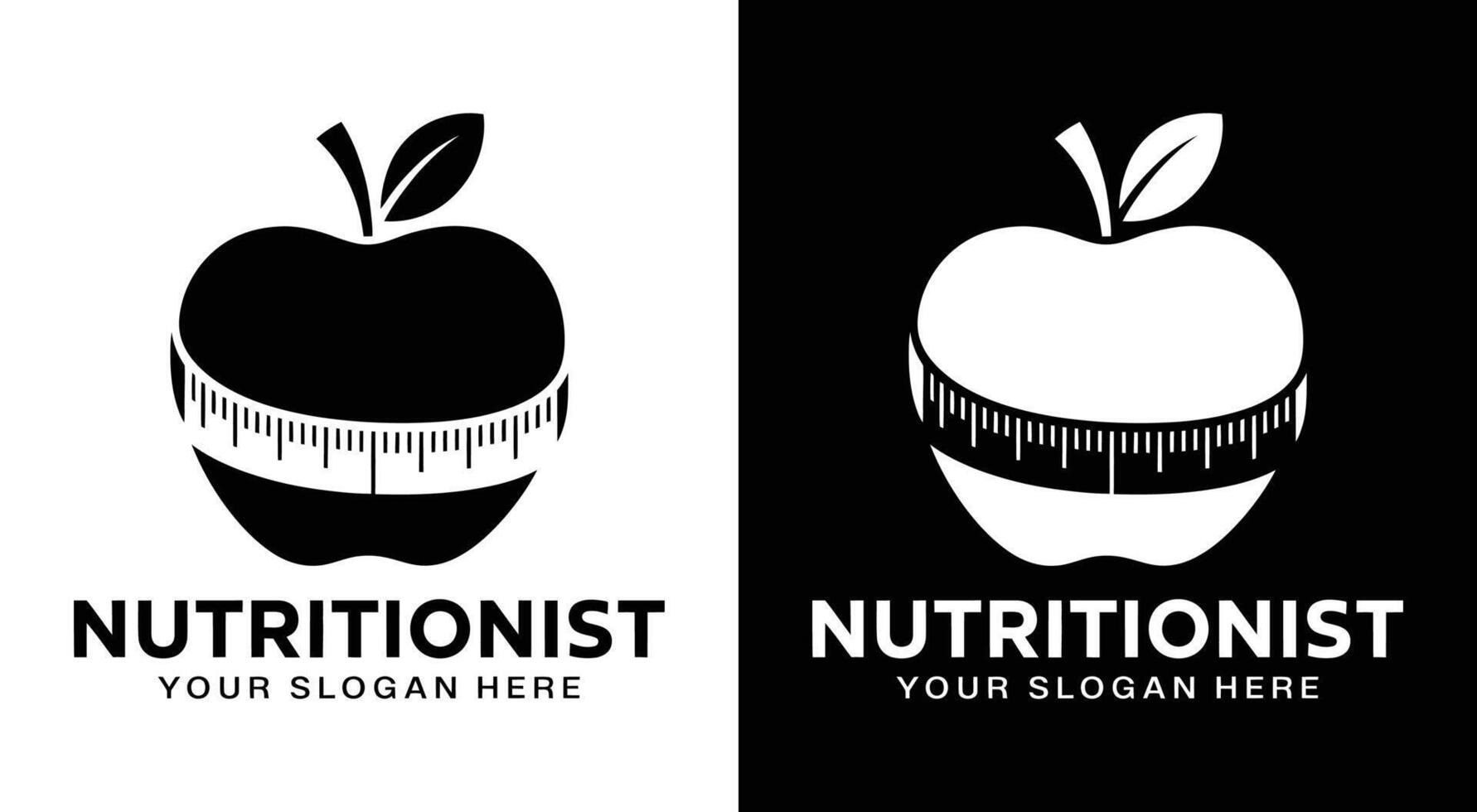 Nutritionist Logo Bold Black Apple Tape Symbol for Health Coaching and Diet Planning Services vector