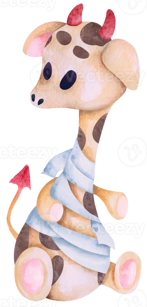 Watercolor cute ghost.Happy Helloween.cute monsters.Cartoon giraffe ghost.Fantasy animal. png