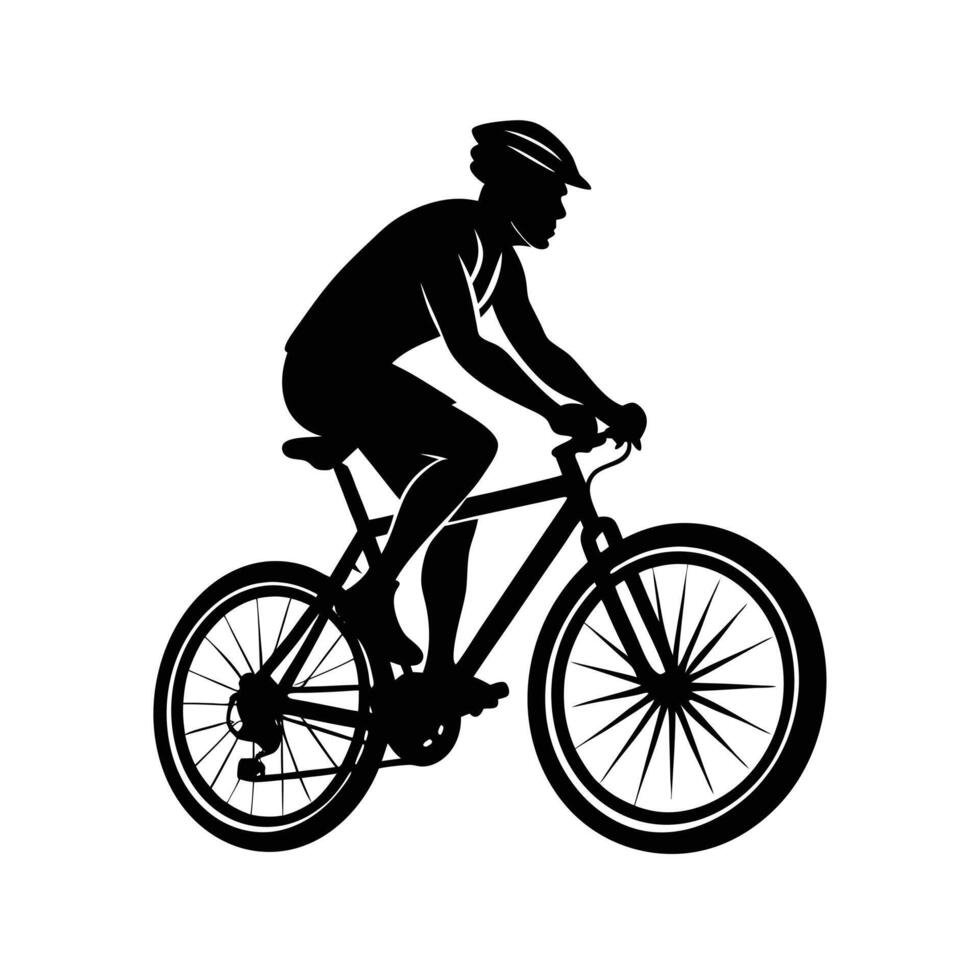 young man riding a bicycle silhouette on white background vector
