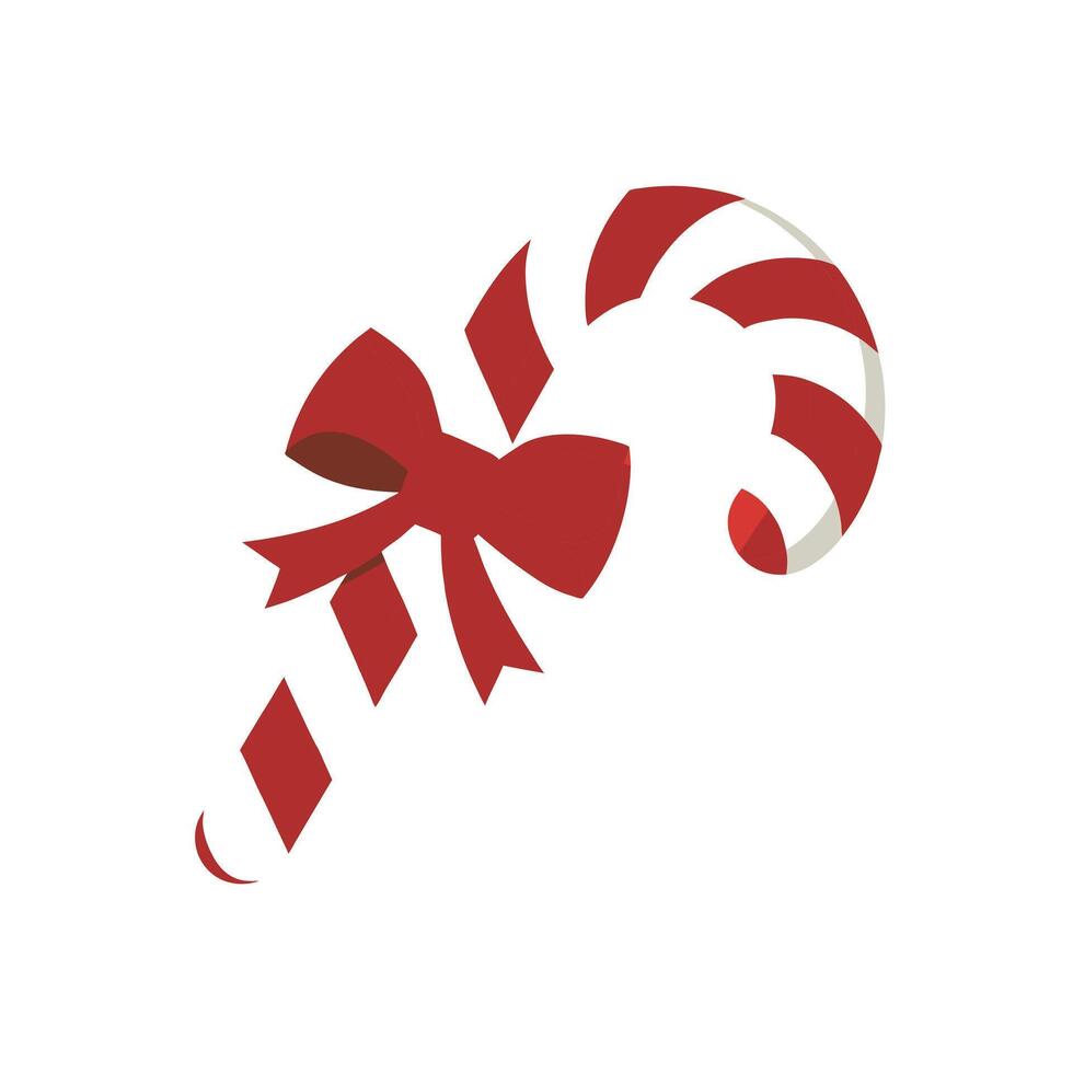 Christmas Candy Cane with Bow, Holly oon white background vector