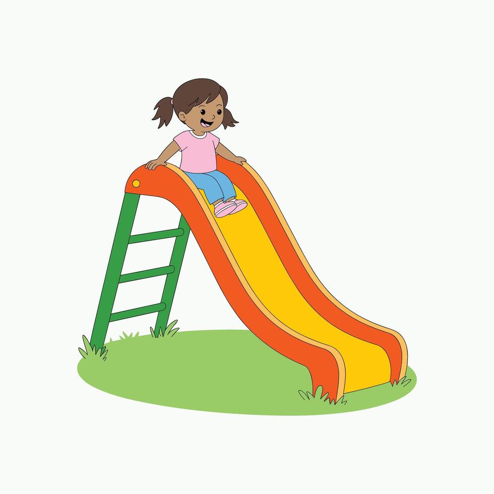 cute cheerful Girl playing on Playground Slide vector