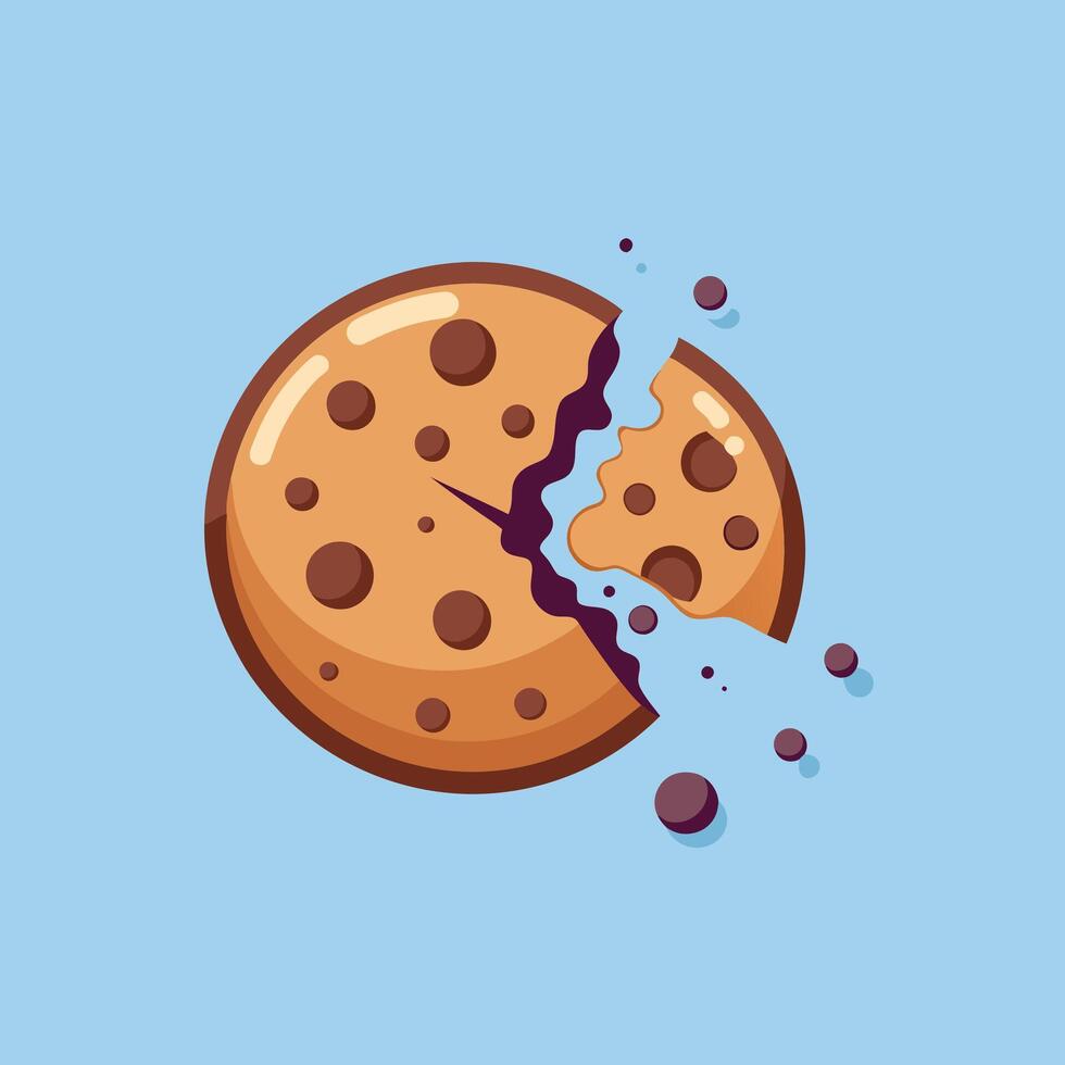 Chocolate chip cookie with crumble bitten and broken vector