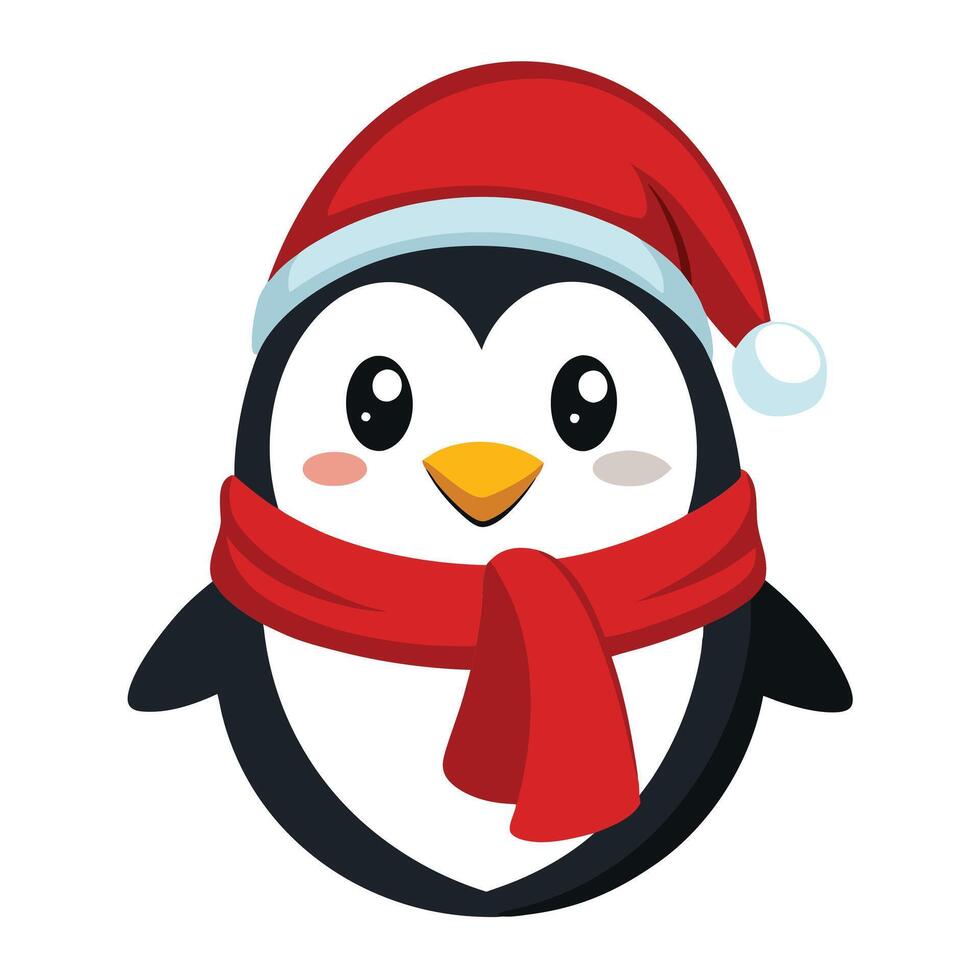 Penguin wearing a Santa clause hat and scarf christmas concepts vector
