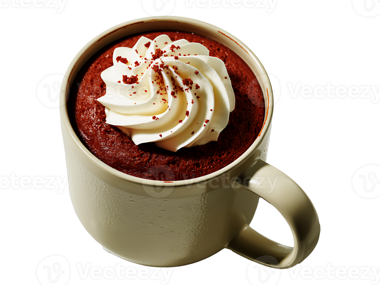 Red Velvet Mug Cake with Whipped Cream Topping Delicious Dessert in Ceramic Cup png