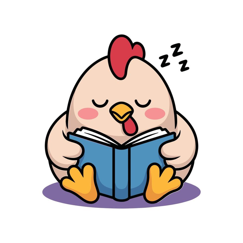 cute Sleeping Chicken Reading a Book vector