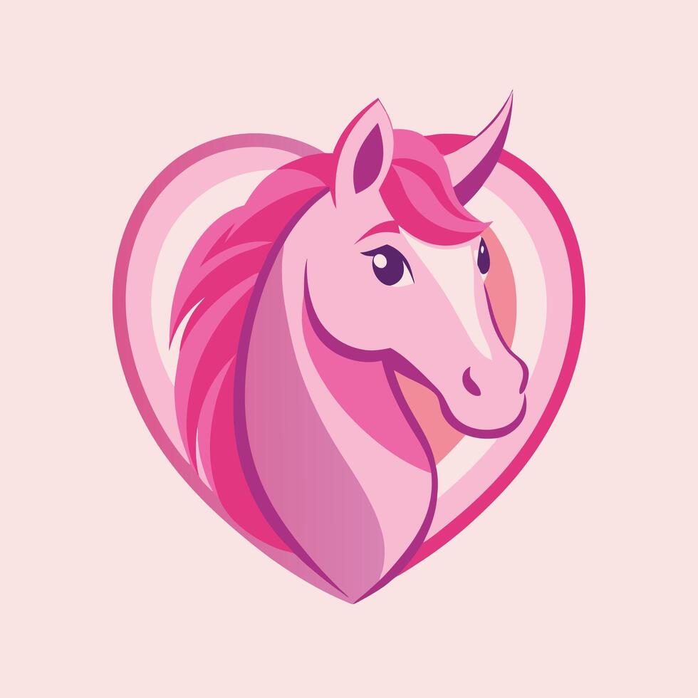 pink horse head in heart simple illustration on white background vector