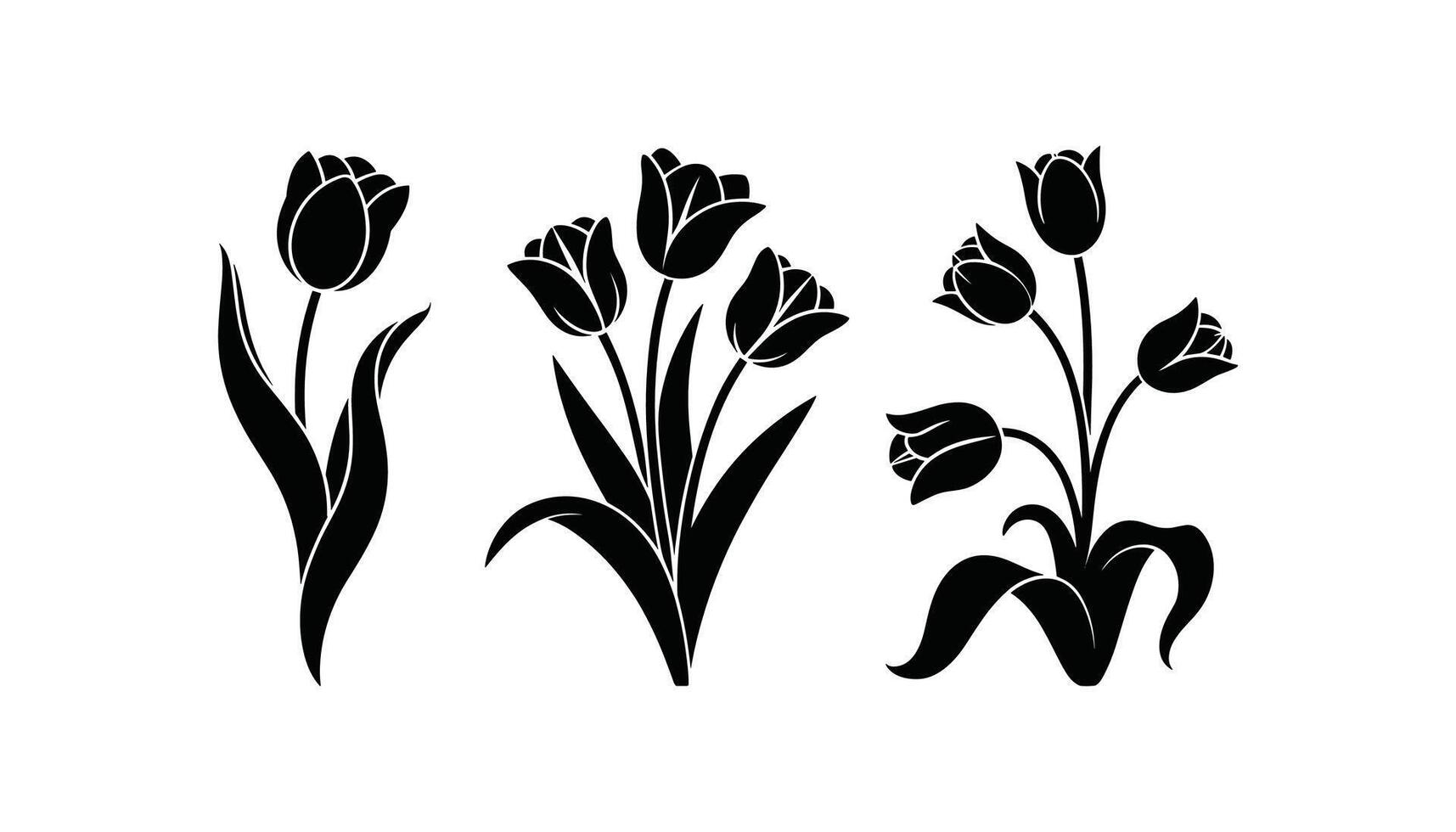 Beautiful tulip flowers set silhouette illustration isolated on a white background vector