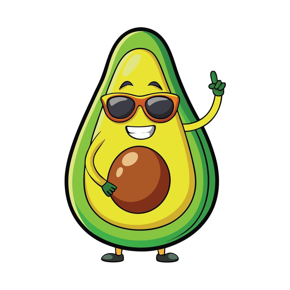cute icon character avocado wearing sunglasses vector