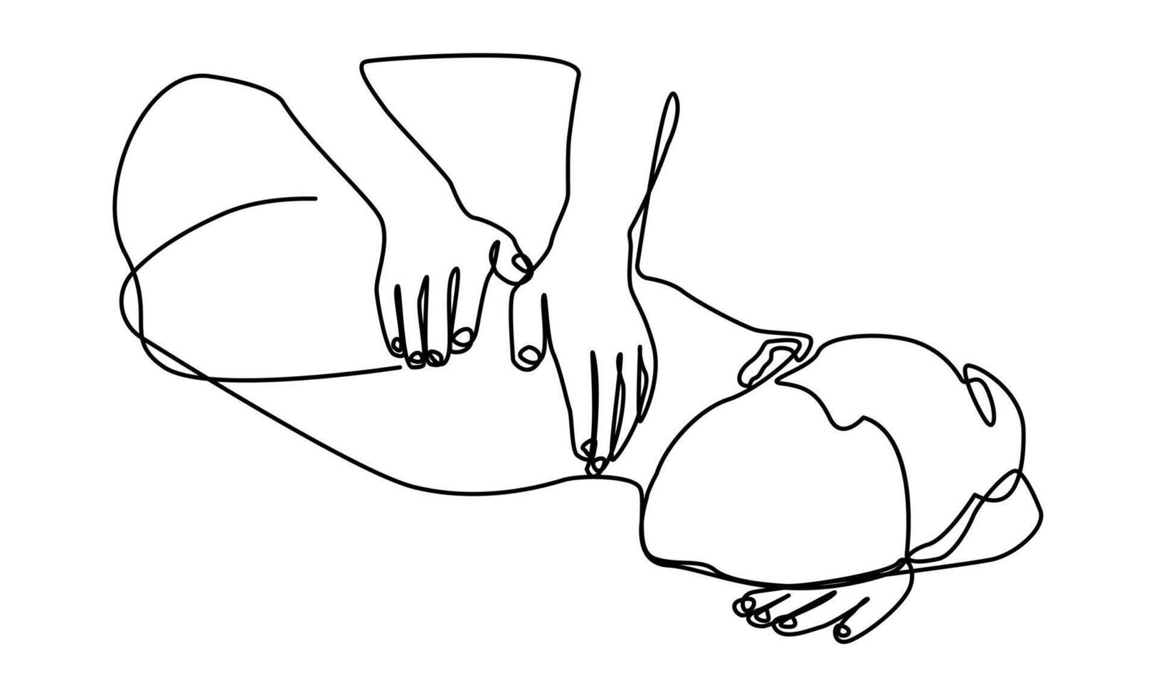 Minimalist continuous line drawing of a massage therapist performing a back massage on a lying client. Ideal for spa, fitness, etc. vector