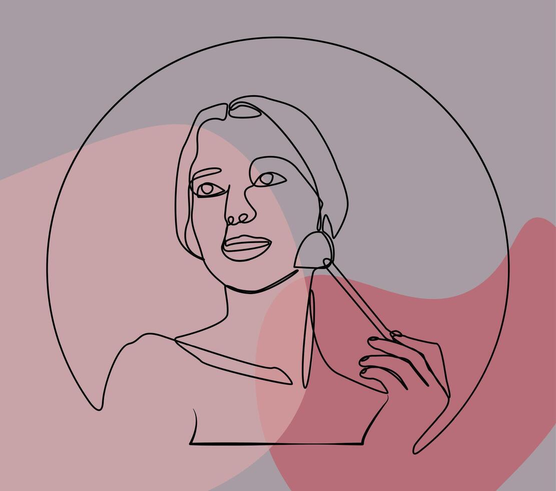 Minimalist continuous line drawing of a woman using a facial roller for her skincare routine. Elegant modern design with abstract background. vector