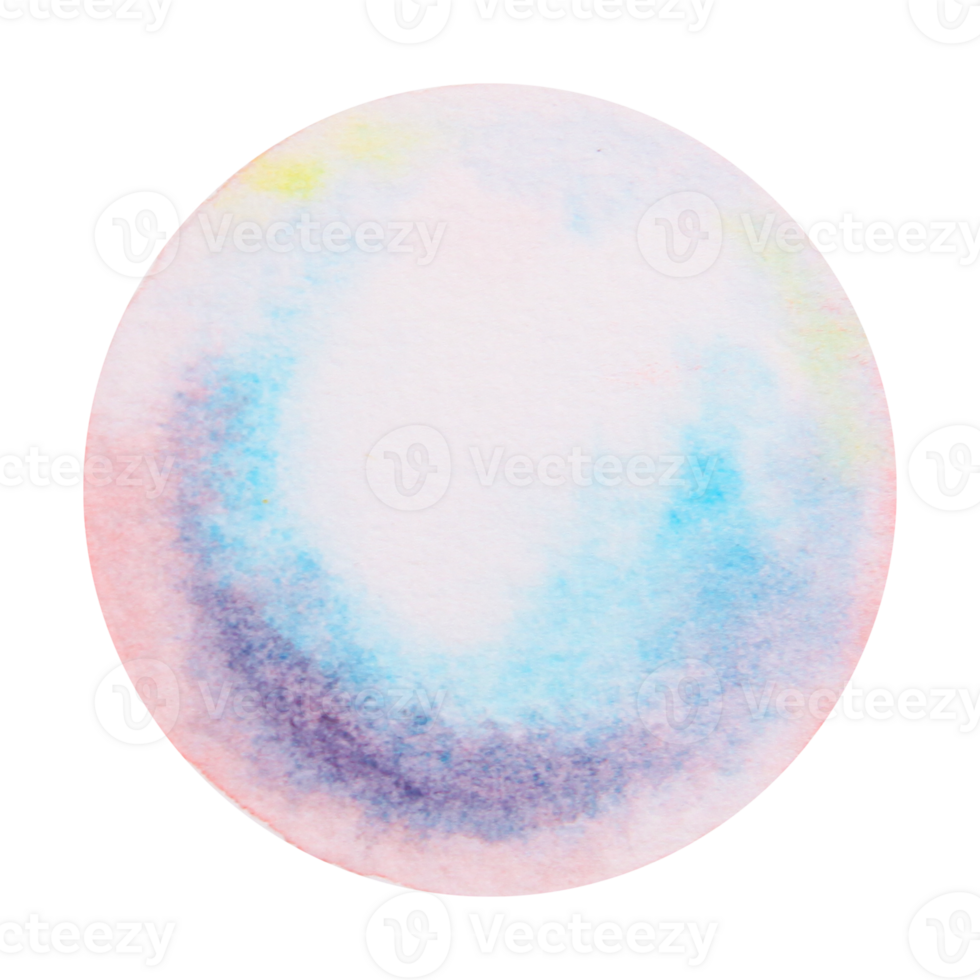 Watercolor circle resembling a soap bubble, air bubble or a pearl, with pearlescent and multicolored texture in soft blue, violet and pink hues. Hand painted abstract element for design projects. png