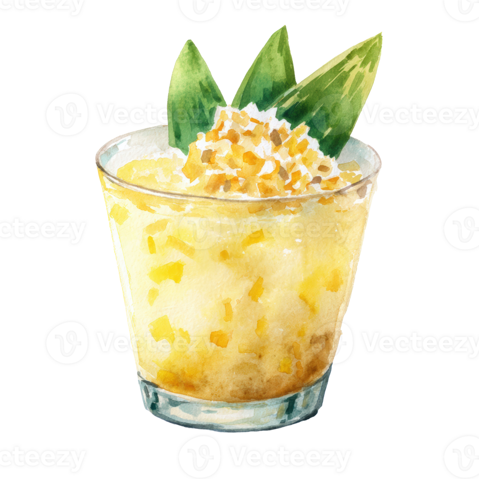 A glass of pineapple juice with a leaf on top png